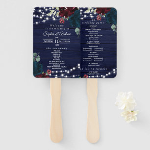 Marsala & Navy Floral Rustic Wedding Program Hand Fan