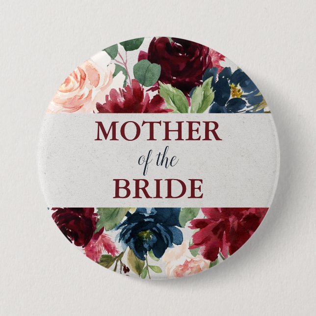 Marsala & Navy Floral Shabby Chic Mother of Bride 7.5 Cm Round Badge (Front)