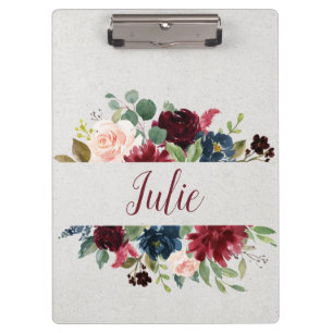 Marsala & Navy Floral Shabby Chic Personalised Clipboard