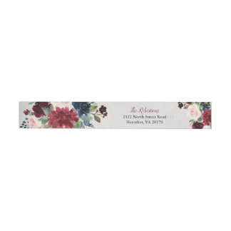 Marsala & Navy Floral Shabby Chic Personalised Wraparound Address Label