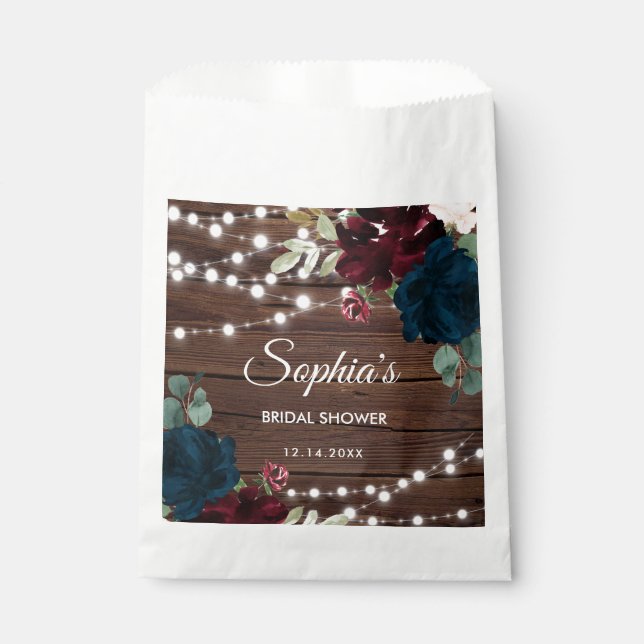 Marsala & Navy Flowers Rustic Bridal Shower  Favour Bags (Front)