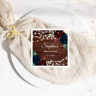 Marsala & Navy Flowers Rustic Bridal Shower Napkin
