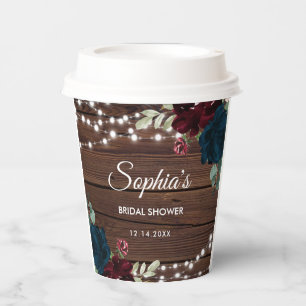 Marsala & Navy Flowers Rustic Bridal Shower  Paper Cups
