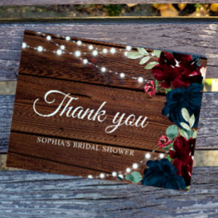 Marsala & Navy Flowers Rustic Bridal Shower  Thank You Card