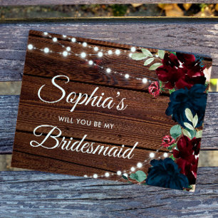 Marsala & Navy Flowers Rustic Bridesmaid Proposal  Postcard