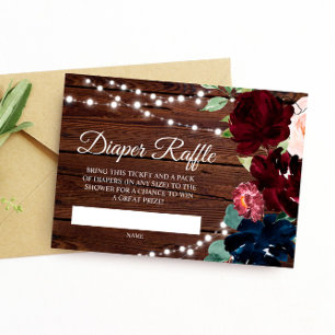 Marsala & Navy Flowers Rustic Diaper Raffle Card