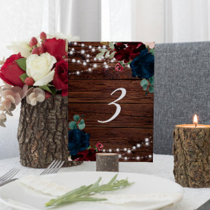 Marsala & Navy Flowers Rustic Wood Table 3 Wedding Number