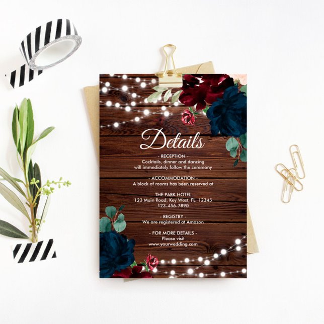 Marsala & Navy Flowers Wedding Details Enclosure Card (Creator Uploaded)