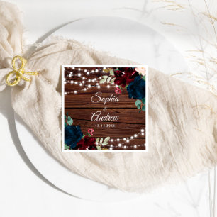 Marsala & Navy Rustic Wood Wedding Napkins