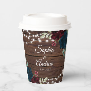 Marsala & Navy Rustic Wood Wedding Paper Cups