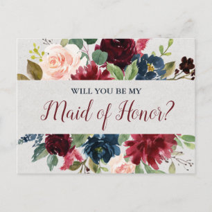 Marsala & Navy Wedding Floral Maid of Honour Postcard
