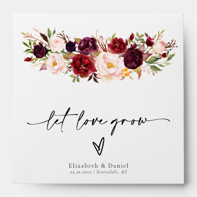 Marsala Peony Boho Wedding Favour Gift Seed Packet Envelope (Front)