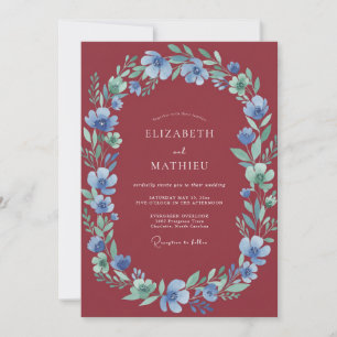 Marsala Periwinkle Leafy Wedding Invitation