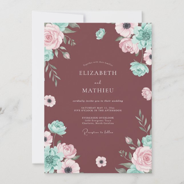 Marsala Petal Wedding Invitation (Front)