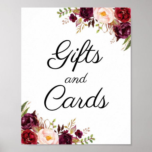 Marsala & Pink Floral Gifts and Cards Sign (Front)