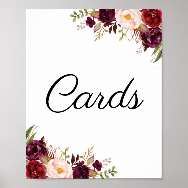 Marsala & Pink Floral Wedding Cards Sign (Front)