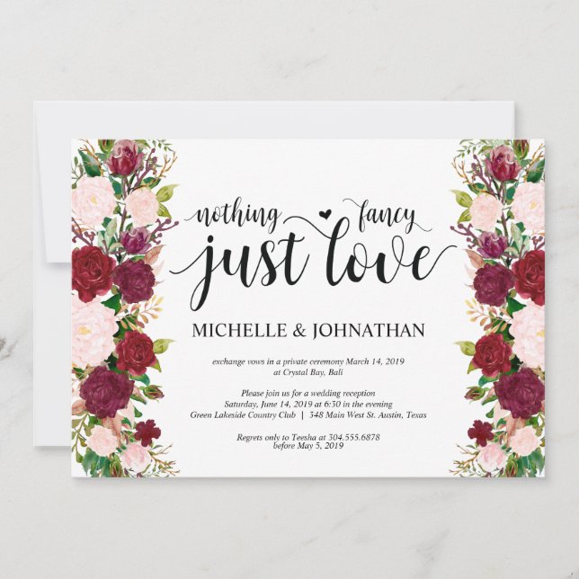 Marsala pink floral wedding Elopement Reception Invitation (Front)