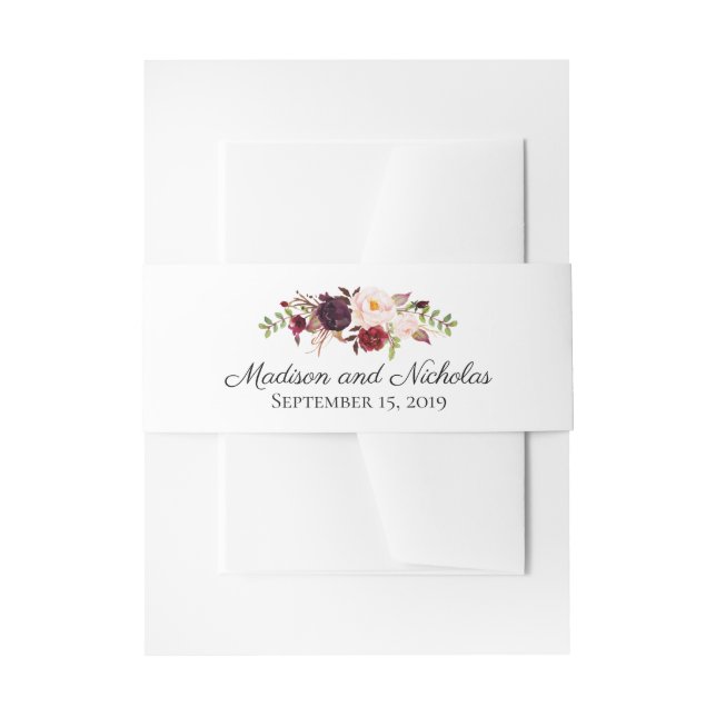 Marsala Pink Floral Wedding Envelope Belly Band Invitation Belly Band (Front Example)