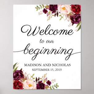 Marsala Pink Floral Welcome to Our Beginning Sign