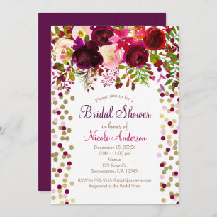 Marsala Pink Flowers Floral Bridal Shower Elegant Invitation