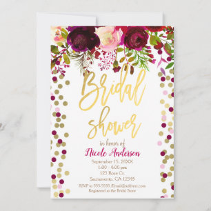Marsala Pink Flowers Floral Bridal Shower Elegant Invitation