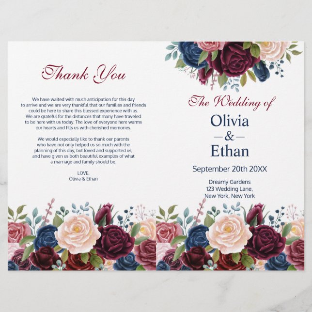 Marsala Pink Navy Blooming Flowers (Front)