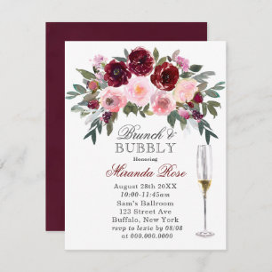 Marsala Pink Painted Peony Brunch & Bubbly Invitation