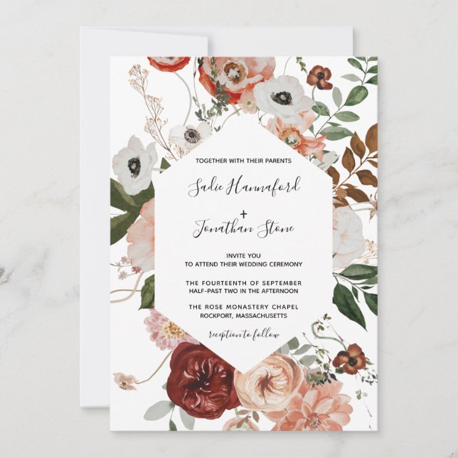 Marsala Pink Terracotta Floral Geometric Wedding I Invitation (Front)
