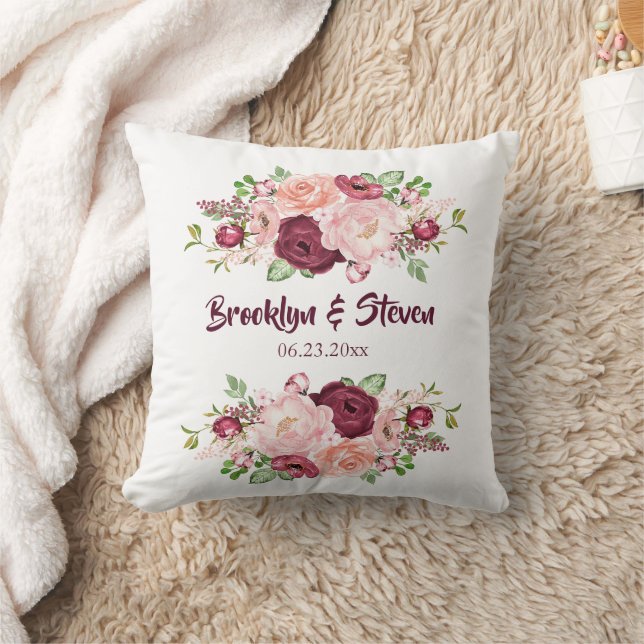 Marsala & Pink Watercolor Peony Wedding-1 Cushion (Blanket)