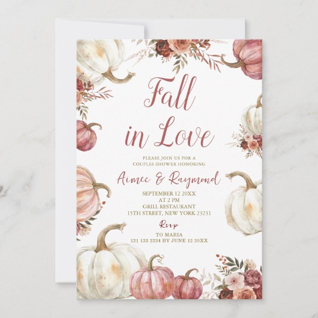 Marsala Pumpkin Fall In Love Couple Shower  Invitation (Front)