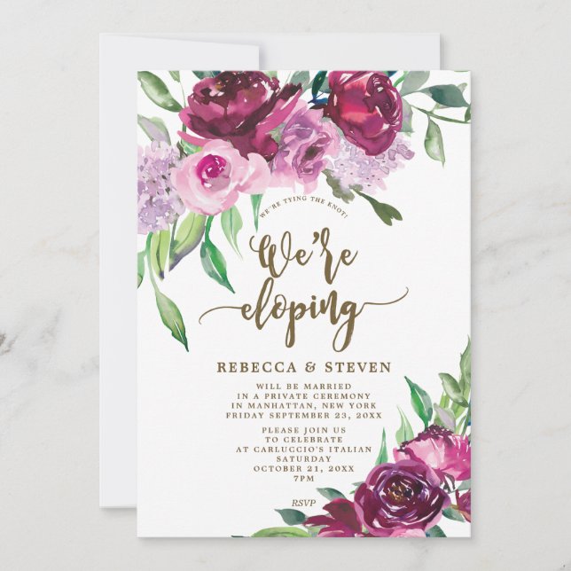 marsala purple floral elegant we're eloping invitation (Front)