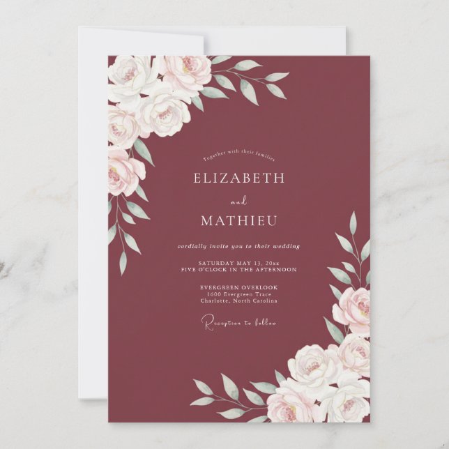 Marsala Ranunculus Dusty Eucalyptus Wedding Invitation (Front)