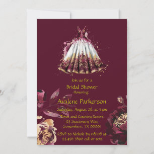 Marsala Red and Gold Peony Bridal Shower Invitation