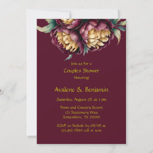 Marsala Red and Gold Peony Couples Shower Invitation