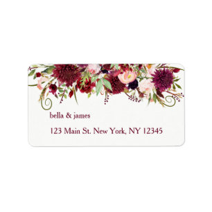 Marsala Red Burgundy Floral Address Labels