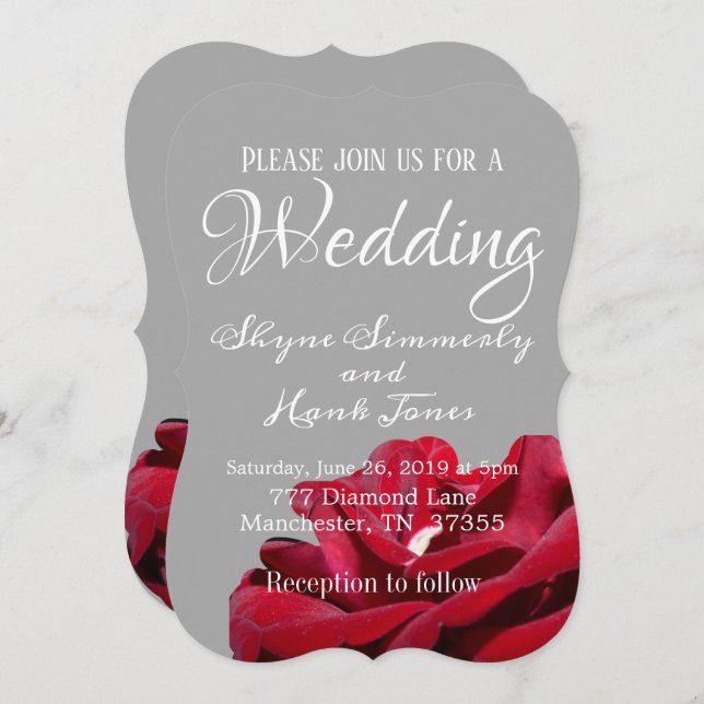 Marsala Red Burgundy Floral Grey Wedding Card (Front/Back)
