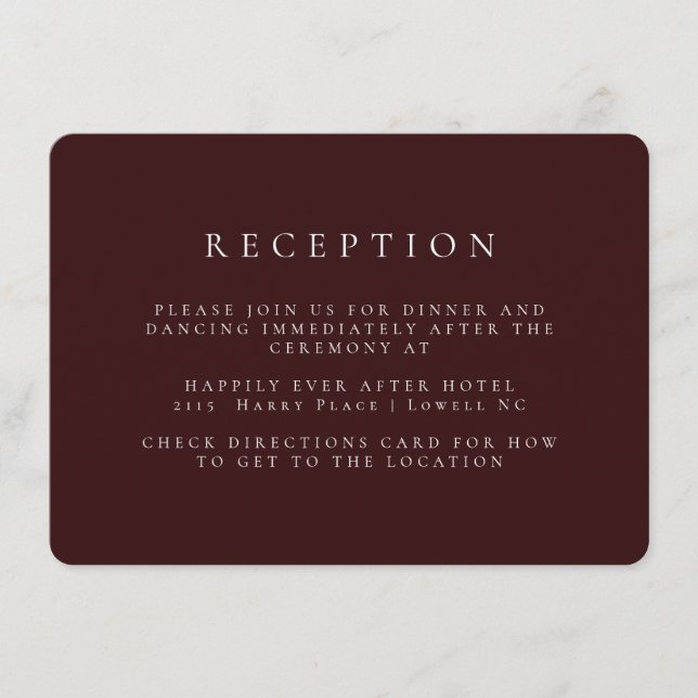Marsala Red Burgundy Wedding Reception Enclosure Card (Front)