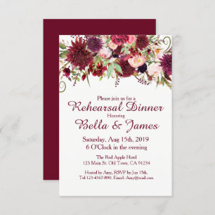 Marsala Red Burgundy Wedding Rehearsal Invitations