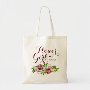 Marsala Red Floral Flower Girl Tote Bag