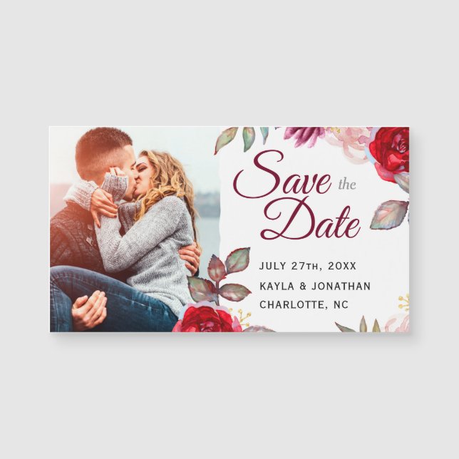 Marsala Red Flower Small Wedding Save the Date (Front)