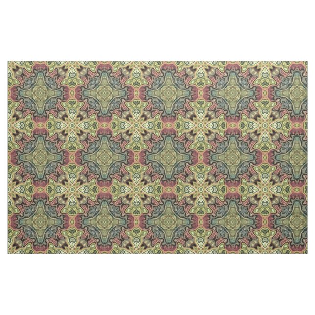 Marsala Red Ochre Yellow Teal Batik Mosaic Pattern Fabric (Fat Quarter)