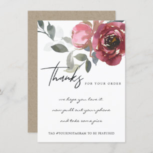MARSALA RED ROSE FLORAL CORPORATE BUSINESS LOGO THANK YOU CARD