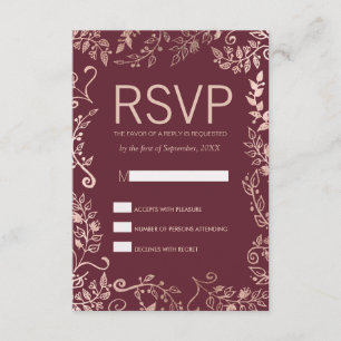 Marsala Red Rose Gold Floral RSVP Cards