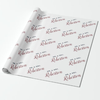 Marsala Red Script Mr & Mrs Wedding Personalised Wrapping Paper