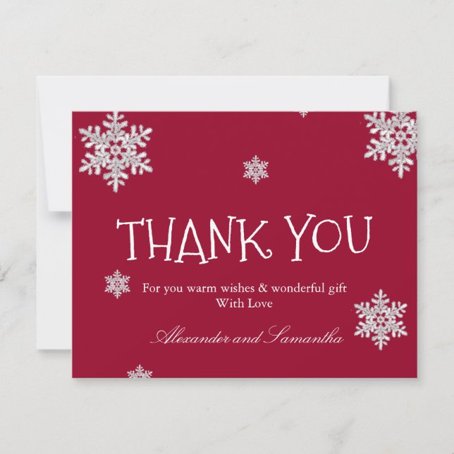 Marsala red Winter Snowflake Thank You Card (Front)