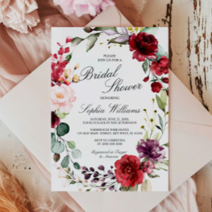 Marsala Rose Floral Bridal Shower Invitation