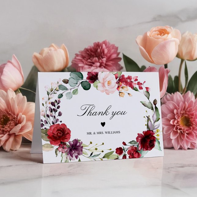 Marsala Rose Floral Thank You Card (Creator Uploaded)
