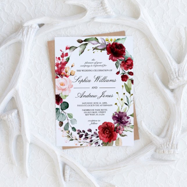 Marsala Rose Floral Wedding Invitation (Creator Uploaded)