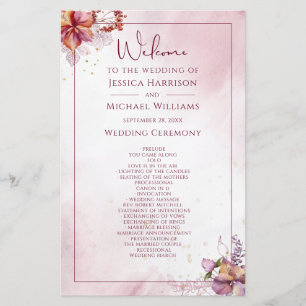 Marsala Rose Gold Watercolor Wedding Program