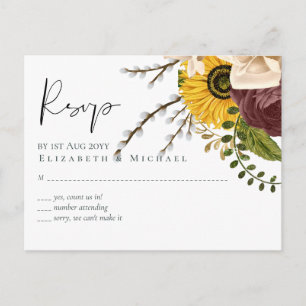 Marsala Roses Sunflowers Budget Cheap Wedding Postcard